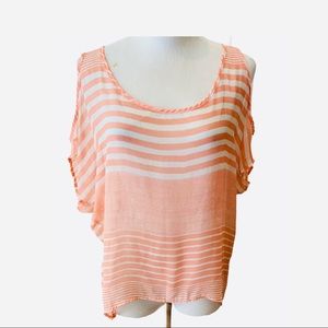 Nordstrom One Clothing Orange White Stripe Cold Shoulder Top Blouse M 8 Flowy